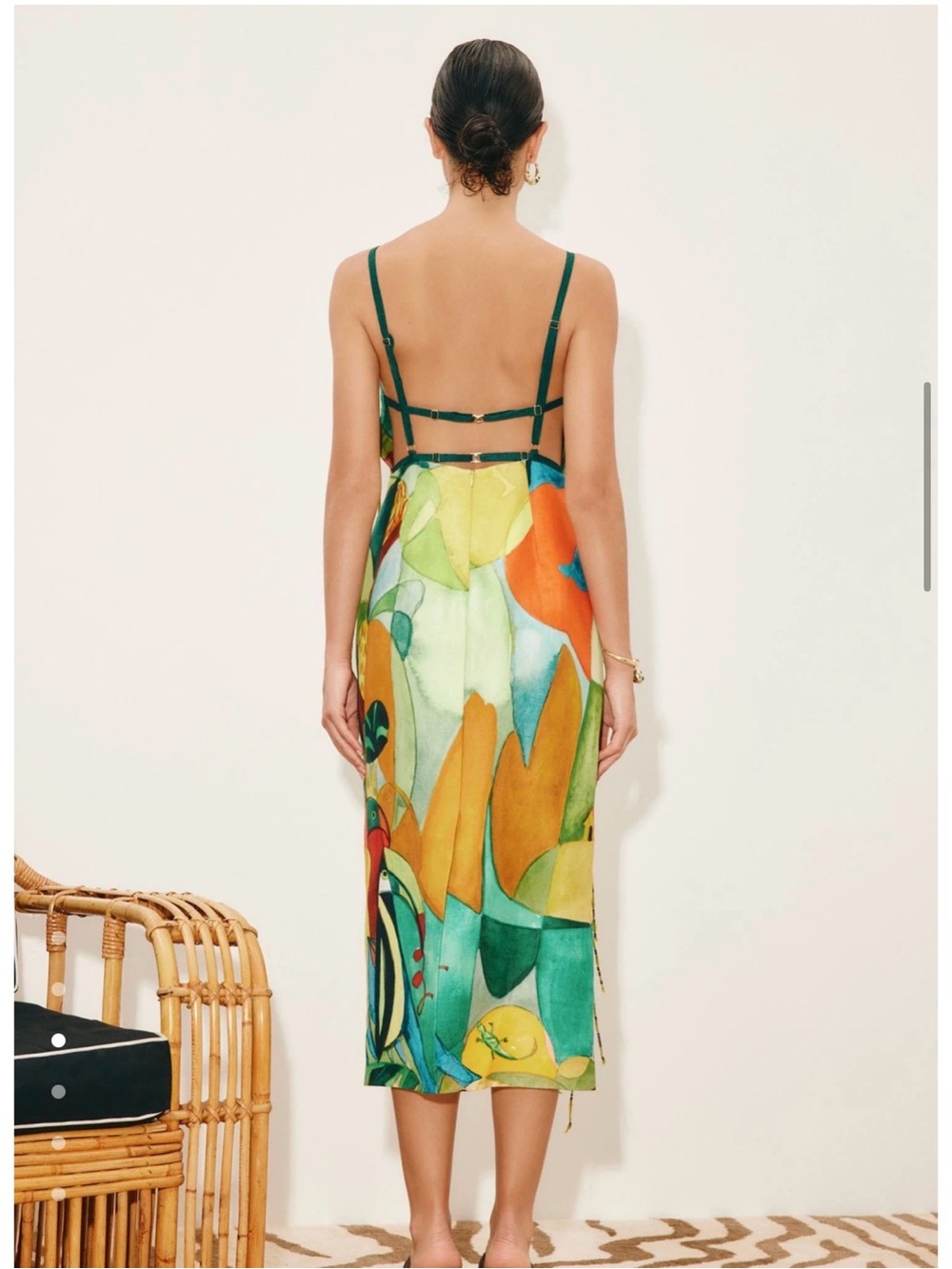Alemais Mokshini Beaded fringed Green Multi-Color Abstract Print Midi Dress - Picture 8 of 13